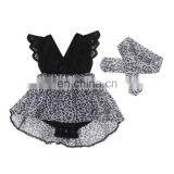 Fashion Summer Kids Outfit Petal Sleeve Baby Girls Party Wear Dresses Toddler Infant Leopard Romper Dress Headband Set thumbnail-1