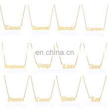 Vintage Gold Silver Stainless Steel 12 Zodiac Sign English Letter Necklace For Women Birthday Jewelry Gift thumbnail-4