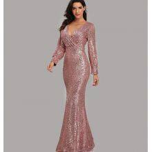 Womens Sexy Long Sleeve V Neck Embroidered Shining Sequins Evening Maxi Dress thumbnail-2