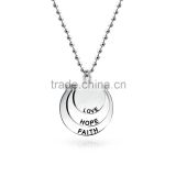 Engrave Faith Hope Love Stainless Steel Disc Pendant Necklace 18in