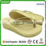 Women Mid Wedge EVA Summer Gold Glitter Side Wall Woman Slipper Sandals