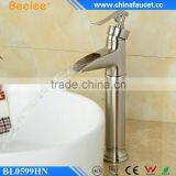 Beelee Unique Waterfall Brushed Nickel PVD Vanity Top Basin Sink Faucet Deck Mounted Mixer thumbnail-1