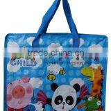 Durable Cartoon Zipper pp Woven Shopping Bag