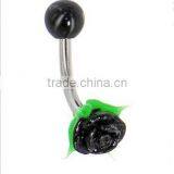 Flower Body Jewelry Black Rose Navel Piercing Jewelry With Balls Belly Bars