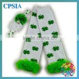 New Arrival!Chiffon ruffle baby leg warmers shamrock shape cotton baby leg warmers with matching headband