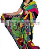 Flower Printed Saree in Ployster Fabric thumbnail-4