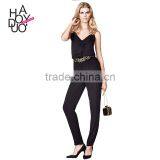 HAODUOYI Ruffles V-neck High Waist Playsuits Women Elastic Waist Playsuits Romper Jumpsuit thumbnail-1