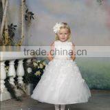 White Flowers High Neck Gown Kids Party Wear Dresses for Girls thumbnail-2