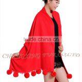 CX-B-P-42E Fur Ball Decora Fashion Women Cashmere Shawl thumbnail-1