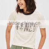 MGOO Wholesale Contrast Collar Stitching Short Sleeve T-shirt Women Silver Foil Print T Shirt Fitness thumbnail-3