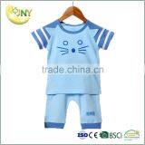 Summer Kids Shirt Short Sleeve Stripe Cute Cartoon Two Pieces Baby Clothing Set thumbnail-1