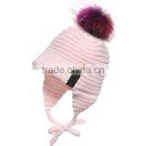 Myfur Removable Raccoon Fur Pompom Crochet Baby Hat With Earflap thumbnail-2