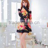 Sexy Women Kimono Babydoll Lingerie Underwear Sleepwear Purple Black Colour Flower thumbnail-1