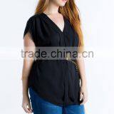 Relaxed V-neck Pleated Plus Size Chiffon Blouse/woman Top thumbnail-6