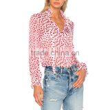 Polka Dot Printed Tie Neck Long Sleeve Women's Viscose Chiffon Shirt thumbnail-4