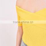 Elasticated Knit Crossover Shape V-neck Short Sleeves Strapless Tank thumbnail-5
