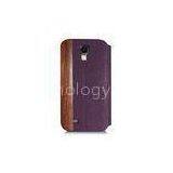 Natural Wood And Leather Samsung Galaxy S4 Folio Case , Personalized Cell Phone Cases
