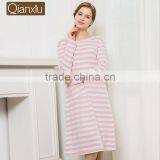 2017 Best Qianxiu Autumn Inner Home Women Lady Girl Cotton Long Sleeved Strip Chinese Women Nightgown thumbnail-4