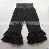 Bulk Wholesale Ladies Trousers Casual Young Women Black Ruffled Capris Pants with Fabric Waist WP452