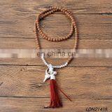 Wron Siver Wooden Beaded Suede Tassel Necklaces thumbnail-1