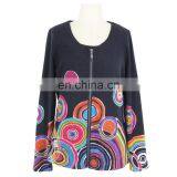 Old Lady Spiral Print Zipper Front Autumn Jacket Guangzhou Supplier
