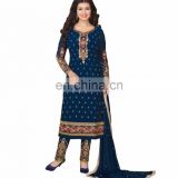Woman's Blue Casual Party Wear heavy Embroidery Georgette Semi-Stitched Suits 2017 Collection (salwar kameez Suit)