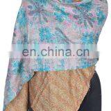 Silk Sari Shawl Reversible Handmade Re-cycled Silk Scarf / Stole Multicolor Multiuse Unique Handwoven Kantha Work Quilted Hijab thumbnail-5