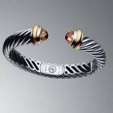 925 Sterlilng Silver Gold Plated Smoky Quartz Waverly Cable Cuff Bracelet