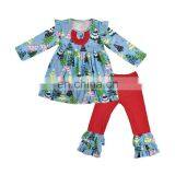 Kids Christmas Clothes Christmas Tree Printed Top And Red Pants Ruffle Baby Girl Boutique Outfits
