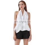 TWOTWINSTYLE Women Shirt Halter Sleeveless Backless Short Blouse Patchwork Bowknot Slim thumbnail-2