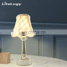 Home Decor Modern Round Fabric Shade Aluminium USB Charging Port Bedroom Bedside Table Lamp thumbnail-1