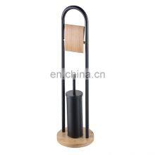 Bamboo and Steel Powder Coating Toilet Paper Holder Stand Bathroom Top Quality New Design Toilet Paper Holder Black
