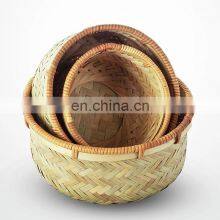 Set Of 3 Round Bamboo Storage Basket Fruit Basket Wholesale Handwoven Made in Vietnam thumbnail-2