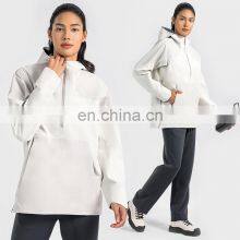 High Quality Women Half Zip Front Pocket Hooded Jackets Windbreaker Waterproof Gym Clothing Outdoor Running Hiking Pullover Tops thumbnail-4