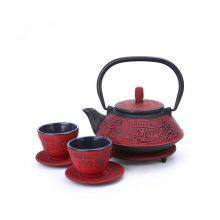Factory Price Classic Tea Kettle 400/800 ml Ancient Text Cast Iron Enamel Teapot With Stainless Steel Filter thumbnail-3