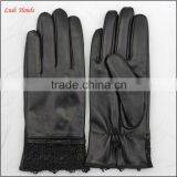 Ladies Sheepskin Leather Hand Gloves With Lace Black thumbnail-2