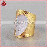 Golden Hammered Wide Druzy Ring Cocktail Ring Adjustable Band Gemstone Ring With Stone thumbnail-4