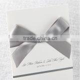 Elegant & Romantic White Pocket Fold Wedding Invitation With Silver Bow & Silver Border thumbnail-2