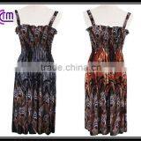 hot wholesale women's smocked dresses with plant printing