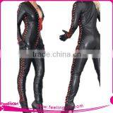Hot Sale Popular Black Leather Sexy Bodysuit Women thumbnail-3