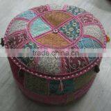 Exclusive Indian Handcraft Work Beads & Vintage Multi Patch Ottoman Pouf thumbnail-1