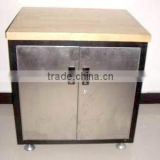 metal cabinet with wooden top