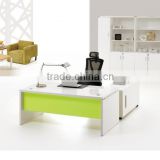 New design L shape combine color white and green office desk and chair with side table (FOH-ED-M1821)