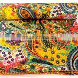 RTHKG-9 Designer Paisley Printed Cotton Fabric Vintage Bedspread Wholesaler Handmade Stitching Gudri Throw Kantha Jaipur thumbnail-1