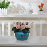 Hot Selling Nice Handmade Artificial Silk Flower Arrangementsin Blue Vase thumbnail-1