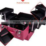 2016 New Professional Pvc Leather Makeup Case Red Beauty Box Cosmetic Organizer With 4 Trays thumbnail-4