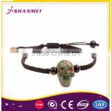 Unique Gemstone Jewelry Skull Shape Unakite Italian Charm Bracelet thumbnail-2