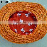 5 Pcs Set Round Wicker Pet Basket With Red Floral Liner thumbnail-1