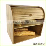 Bamboo corner bread box with rolltop Homex-BSCI