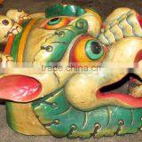 Foo Dog Mask: Wood Nepal Tibet Tibetan Buddha Buddhist Lion Green Blue Temple thumbnail-3
